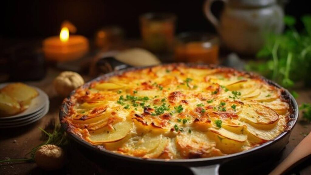 Batatas gratinadas na frigideira